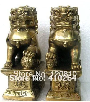 Paari Hiina Foo Koera Lõvi Fu Pronksist Kuju Paari Kujukeste Feng Shui Elemendid Oriental sz:11x6x8.3cm