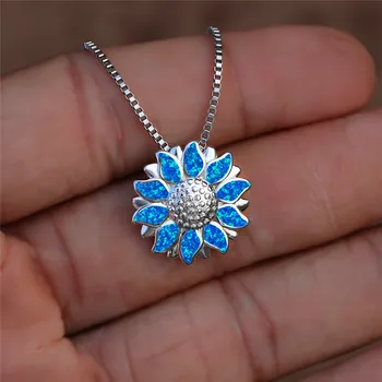 Hõrk Emane Blue Opal Ripats Kaelakee Klassikaline Hõbeda Värvi Kett Kaelakeed Naistele Vintage Sun Flower Pulm Kaelakee