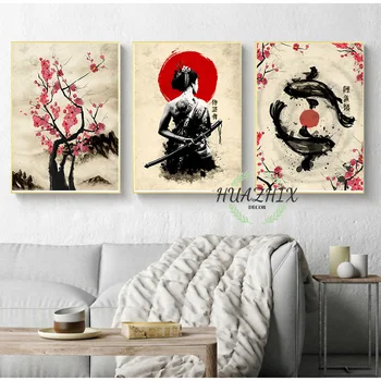 Jaapani Multikas Samurai Jõupaber, Plakat, Maastik, Lill, Kala Retro Home Magamistuba, Baar, Kohvik Art Decor Seina Riputamise Maali